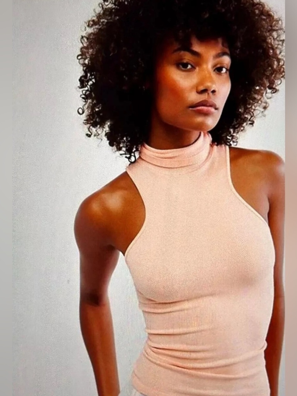NWT FREE PEOPLE  Always Ready Seamless Turtleneck Tank Electric Nectar Peach M/L